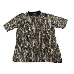 Vintage 90s Men's Tundra Canada Cotton Coogi Patterned Polo Shirt XL Collar Fade